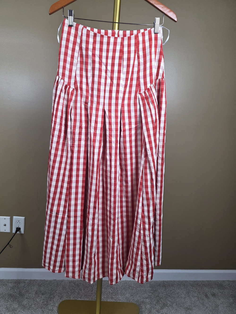Gingham High-Waisted Pleated Midi Skirt - Picture 3 of 4